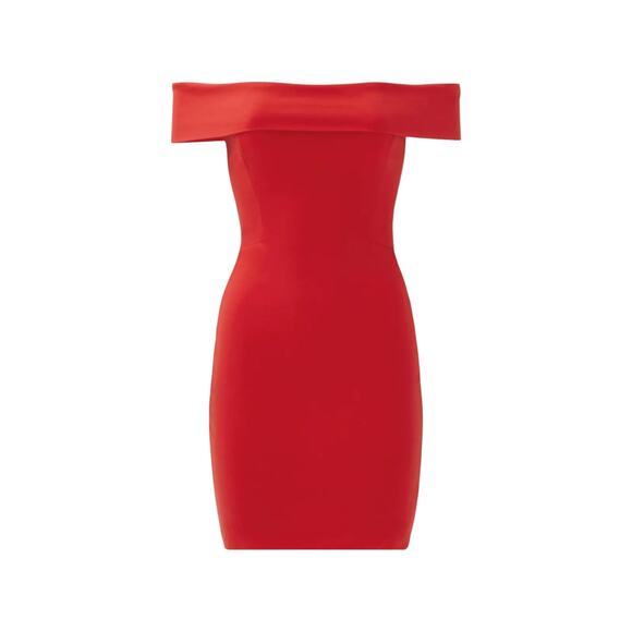 Halston Heritage Smooth Operator 2 Off Shoulder Sheath Mini Dress Red Cocktail - Picture 2 of 10